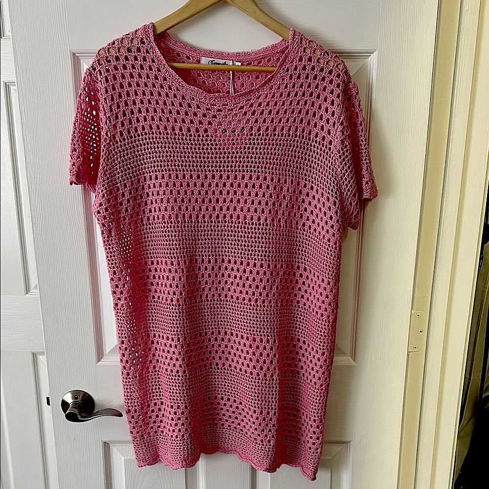NET Pink Crochet swimsuit Coverup